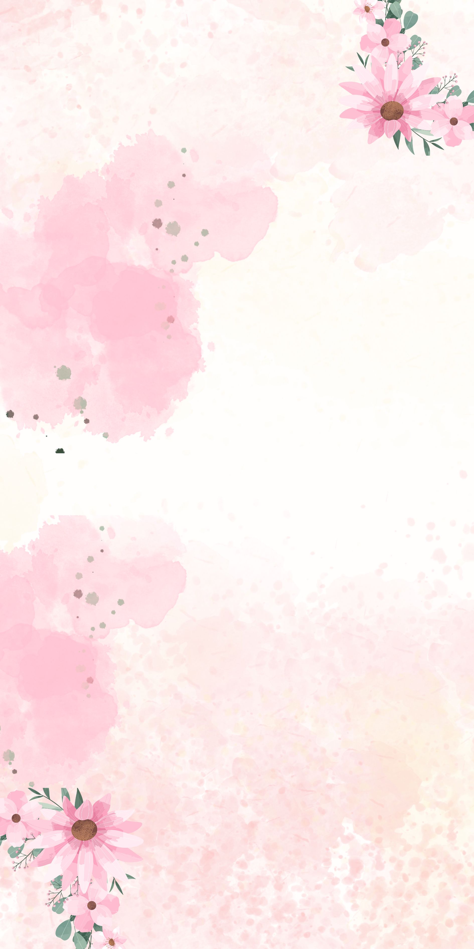 Fundo do banner de Dia das Mães com flores e aquarela rosa - Mobile