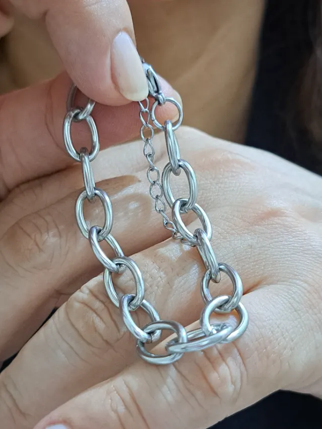 Foto de pulseira de elos alongados aço inox
