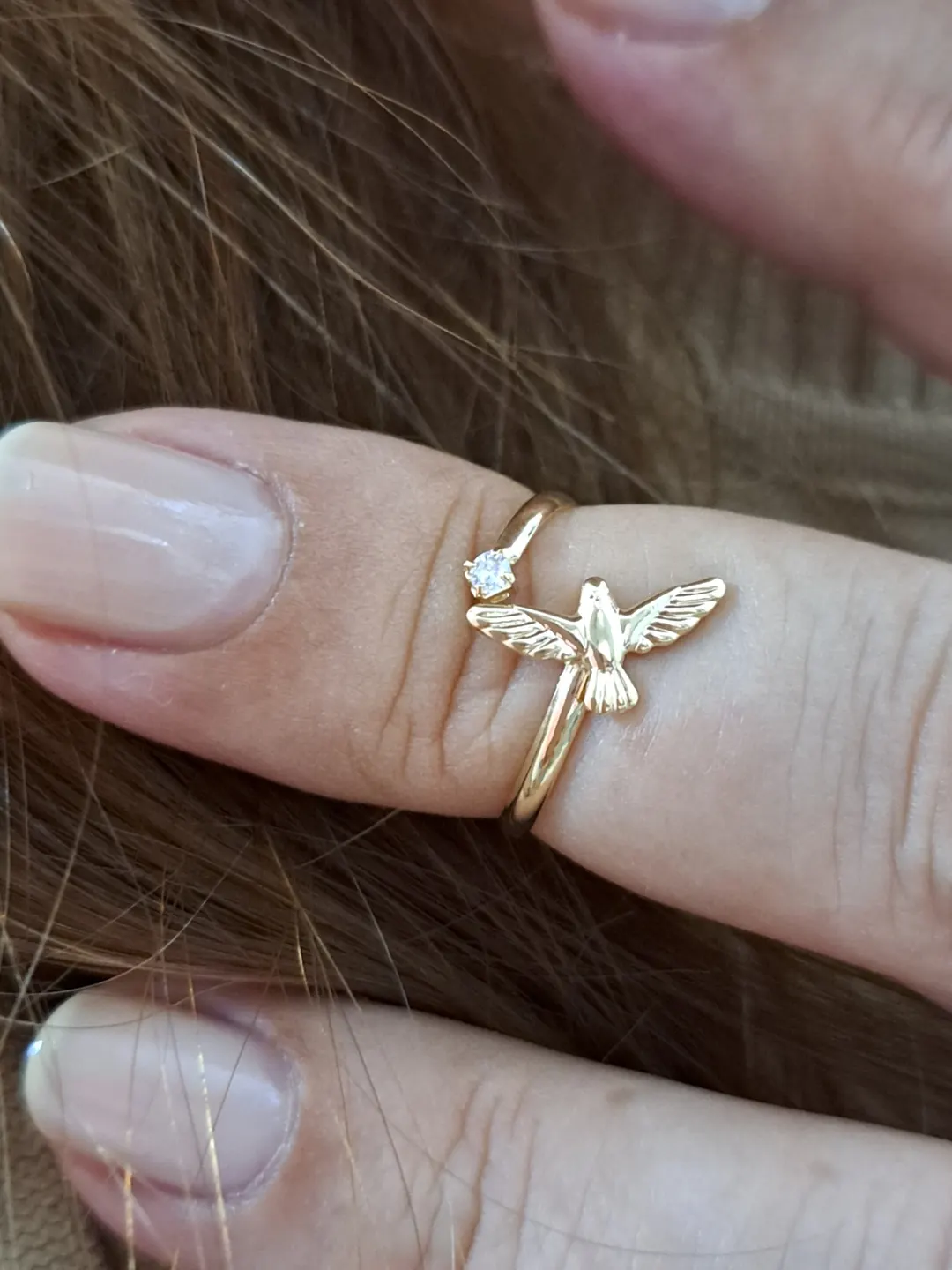 Anel Falange Ponto Luz e Pássaro - Semijoia Banhada a Ouro 18k | Alexa Semijoias