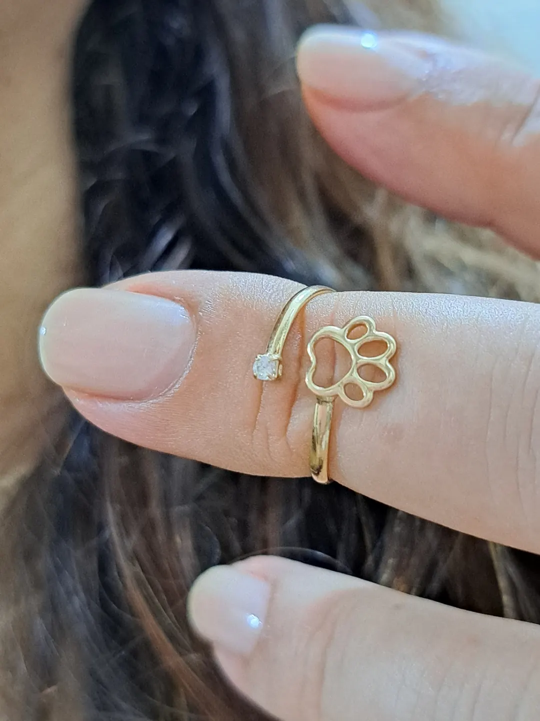 Anel Falange Ponto Luz e Patinha Coração - Semijoia Banhada a Ouro 18k | Alexa Semijoias