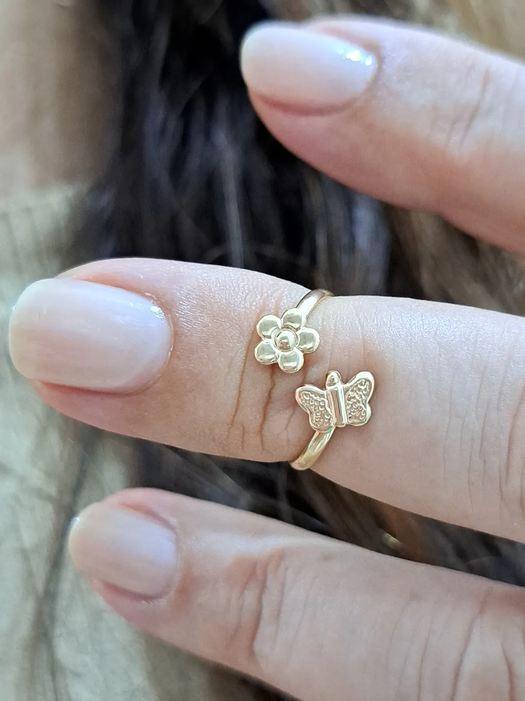 Anel Falange Flor e Borboleta - Semijoia Banhada a Ouro 18k | Alexa Semijoias