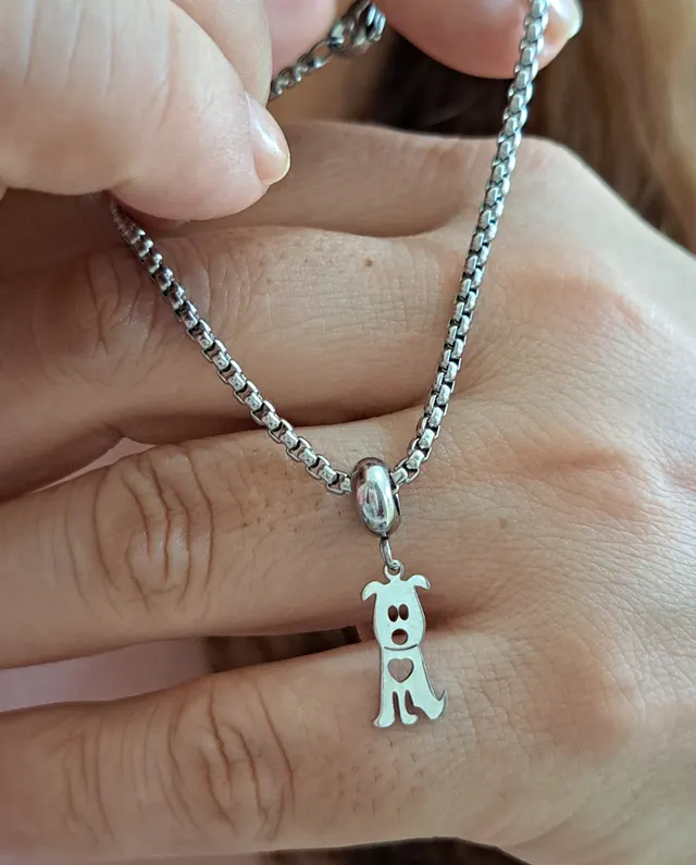 pulseira berloque cãozinho aço inox - Foto 3 | Alexa Semijoias