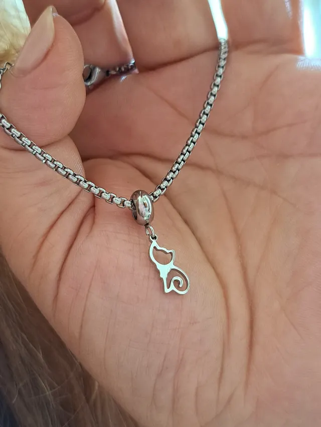 pulseira berloque gatinho aço inox - Foto 4 | Alexa Semijoias