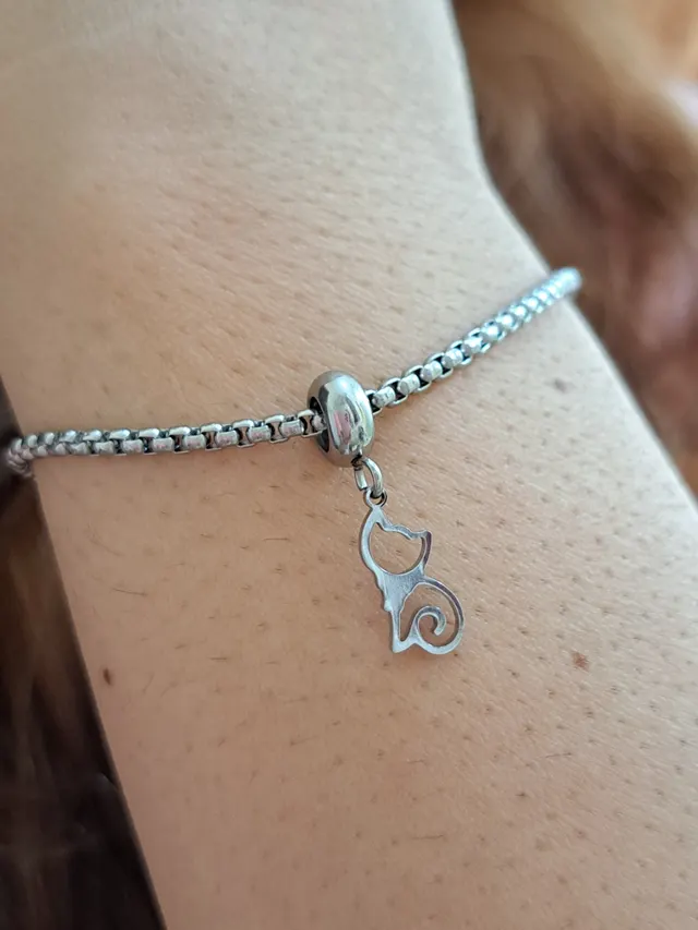 pulseira berloque gatinho aço inox - Foto 3 | Alexa Semijoias